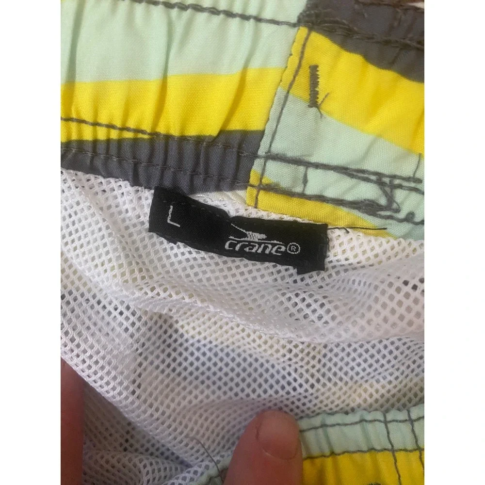 Crane Mens Striped Swim‎ Trunks Yellow Grey Blue Board Shorts Size Large